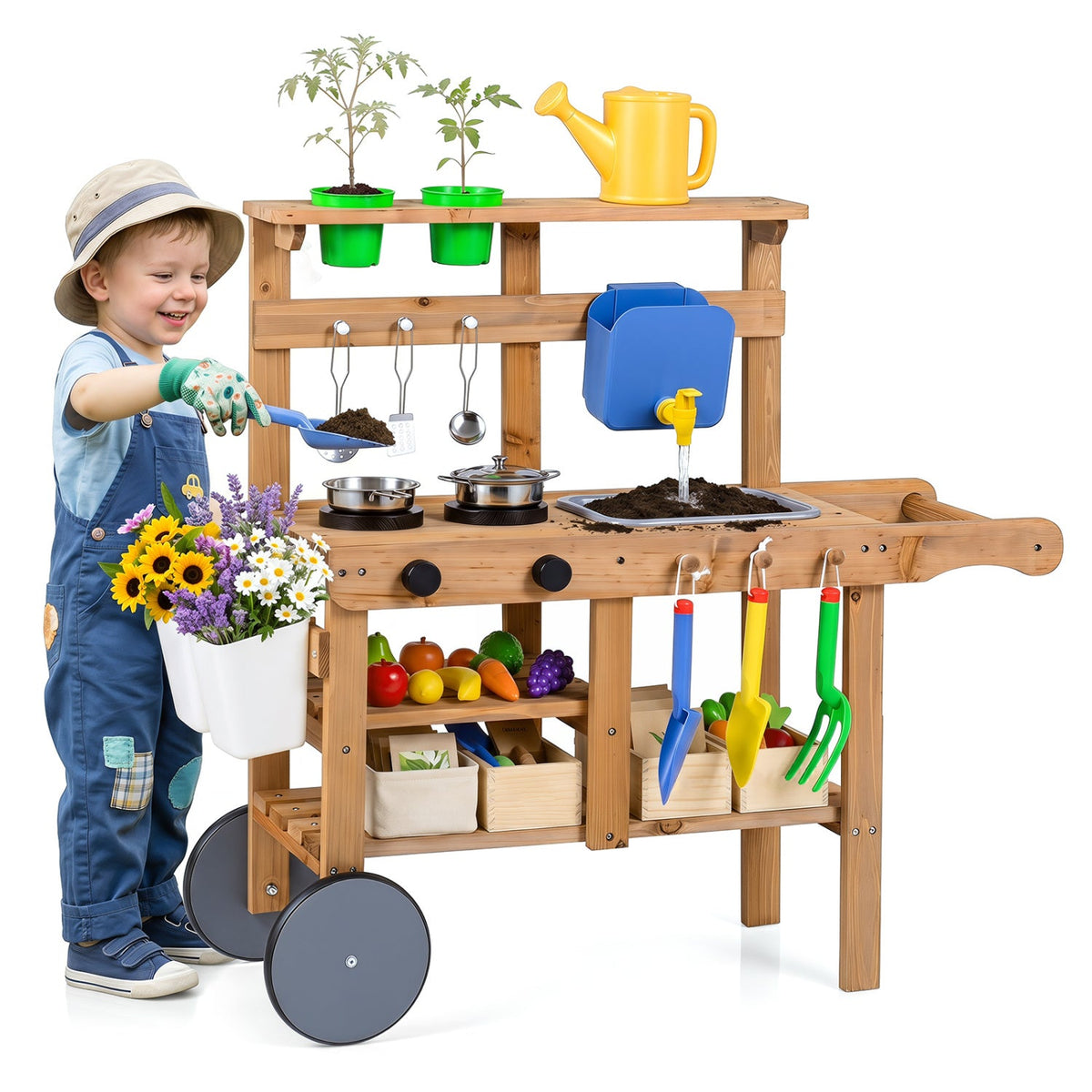 Kids Mud Kitchen with Water Tank, Sink & 15 Accessories DirectDeals