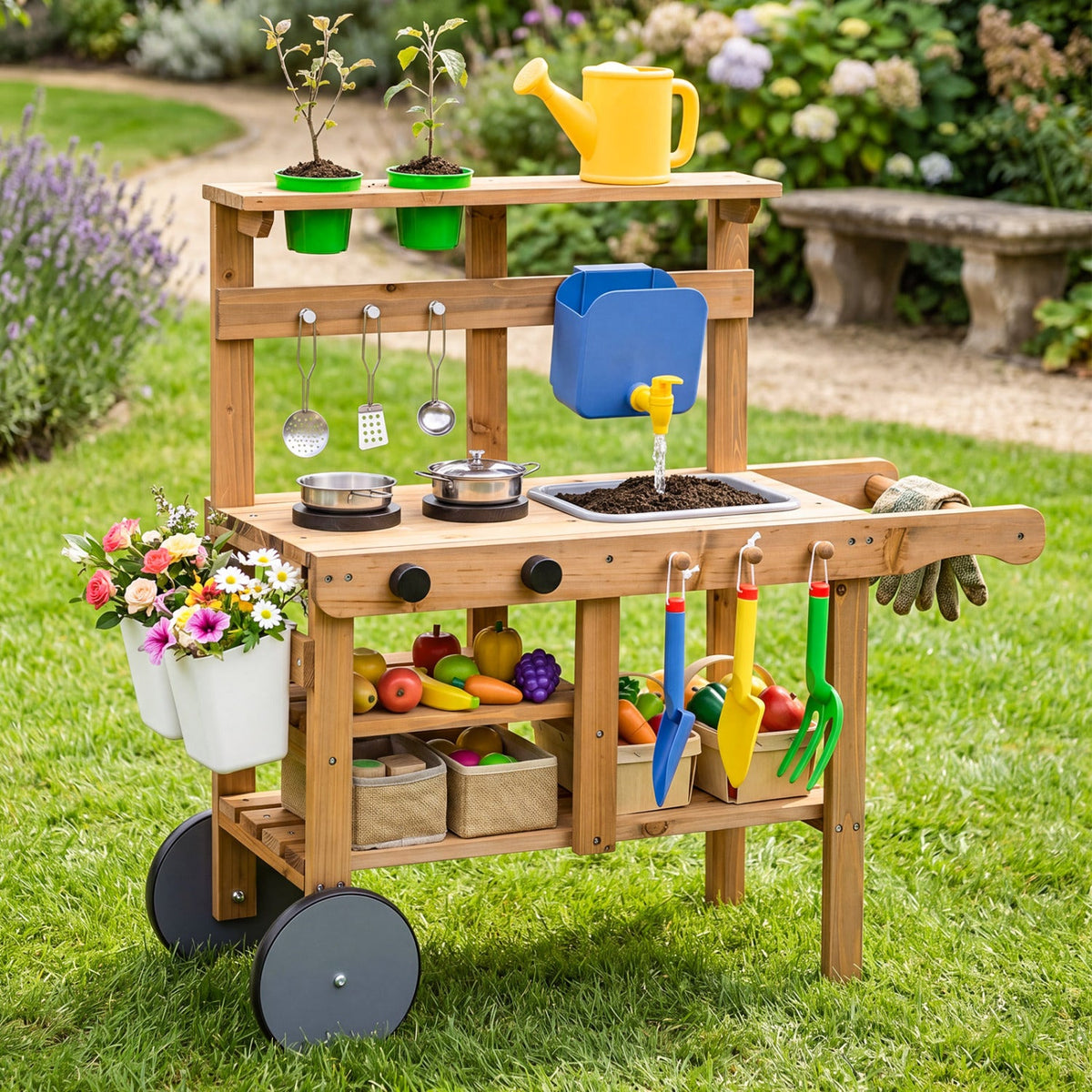 Kids Mud Kitchen with Water Tank, Sink & 15 Accessories DirectDeals