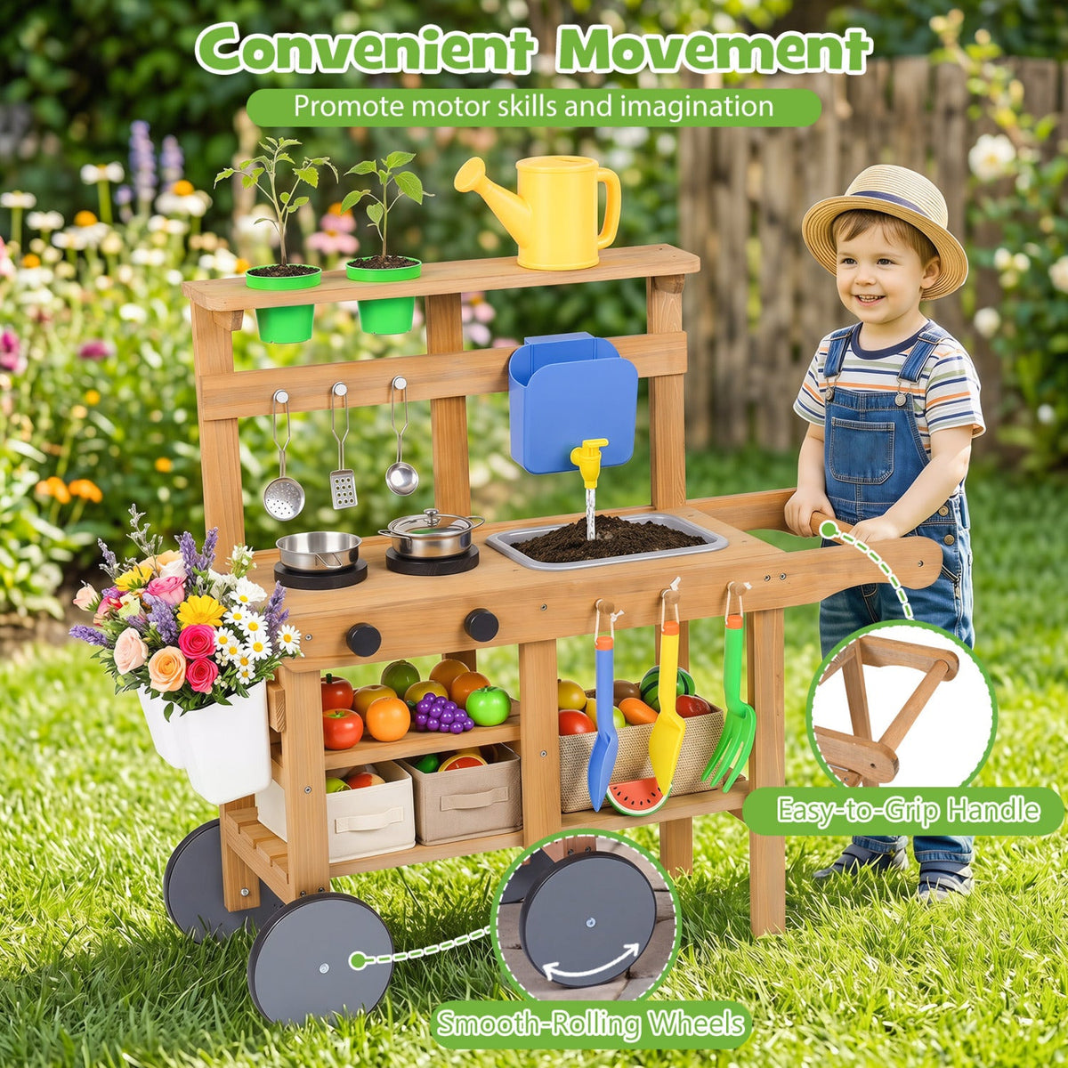 Kids Mud Kitchen with Water Tank, Sink & 15 Accessories DirectDeals