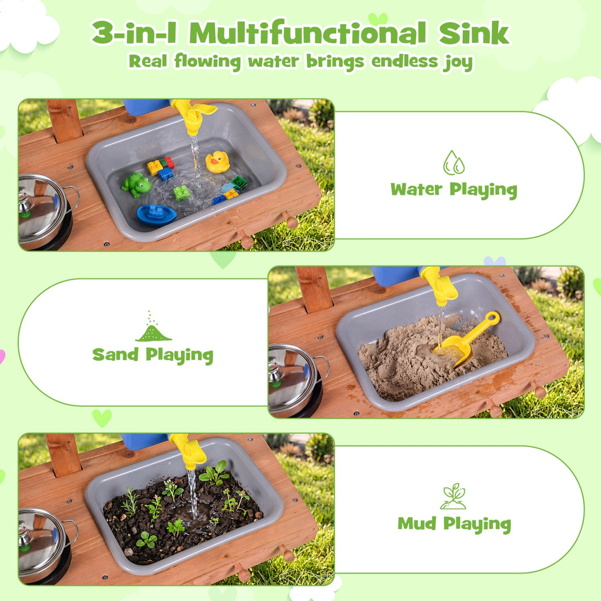 Kids Mud Kitchen with Water Tank, Sink & 15 Accessories DirectDeals