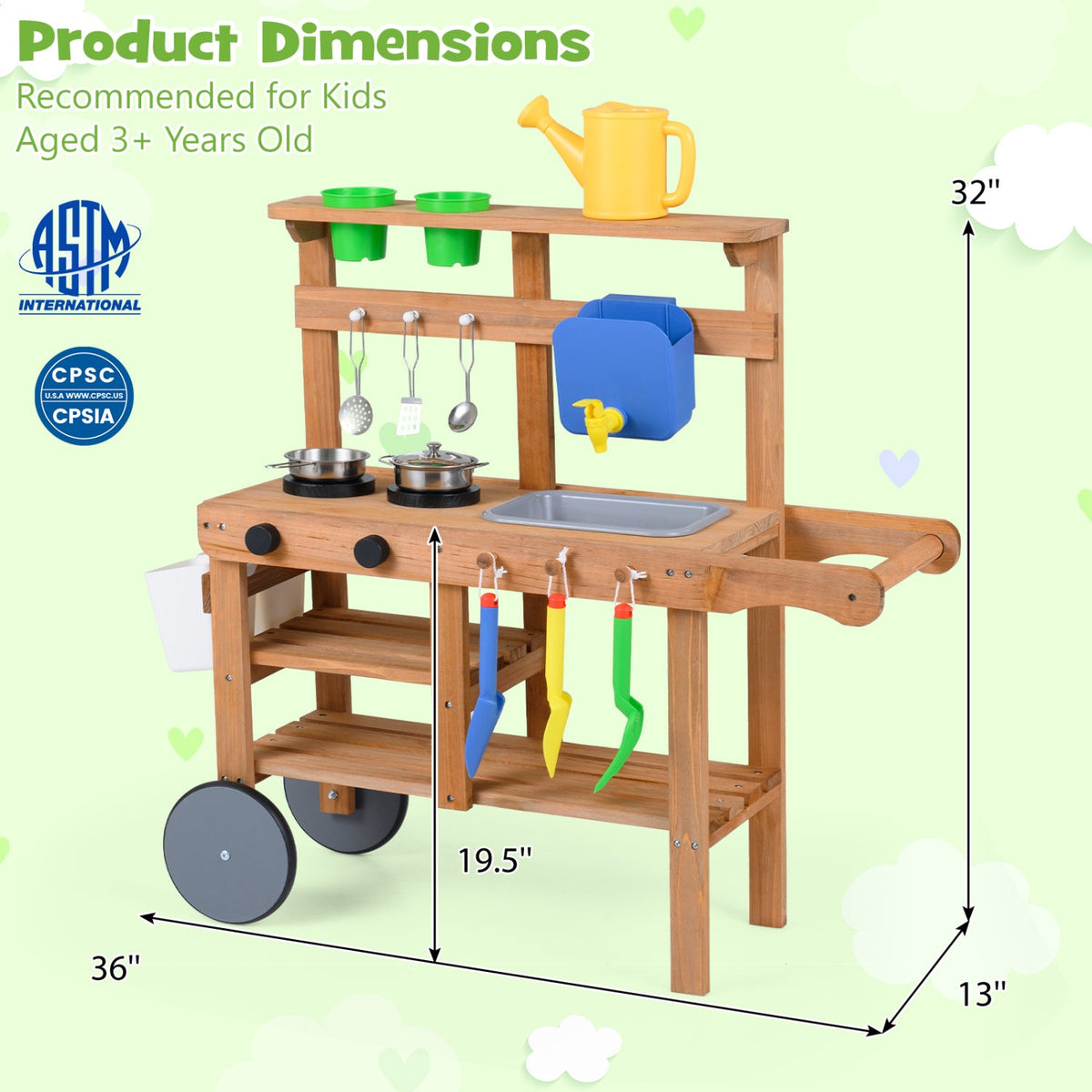Kids Mud Kitchen with Water Tank, Sink & 15 Accessories DirectDeals