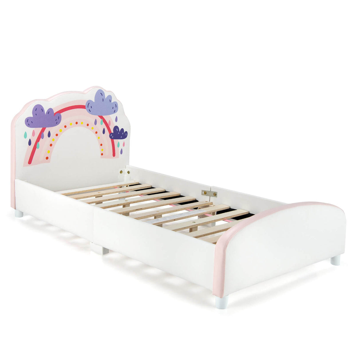 Kids Twin Size Upholstered Platform Wooden Bed with Rainbow Pattern GBruno Store