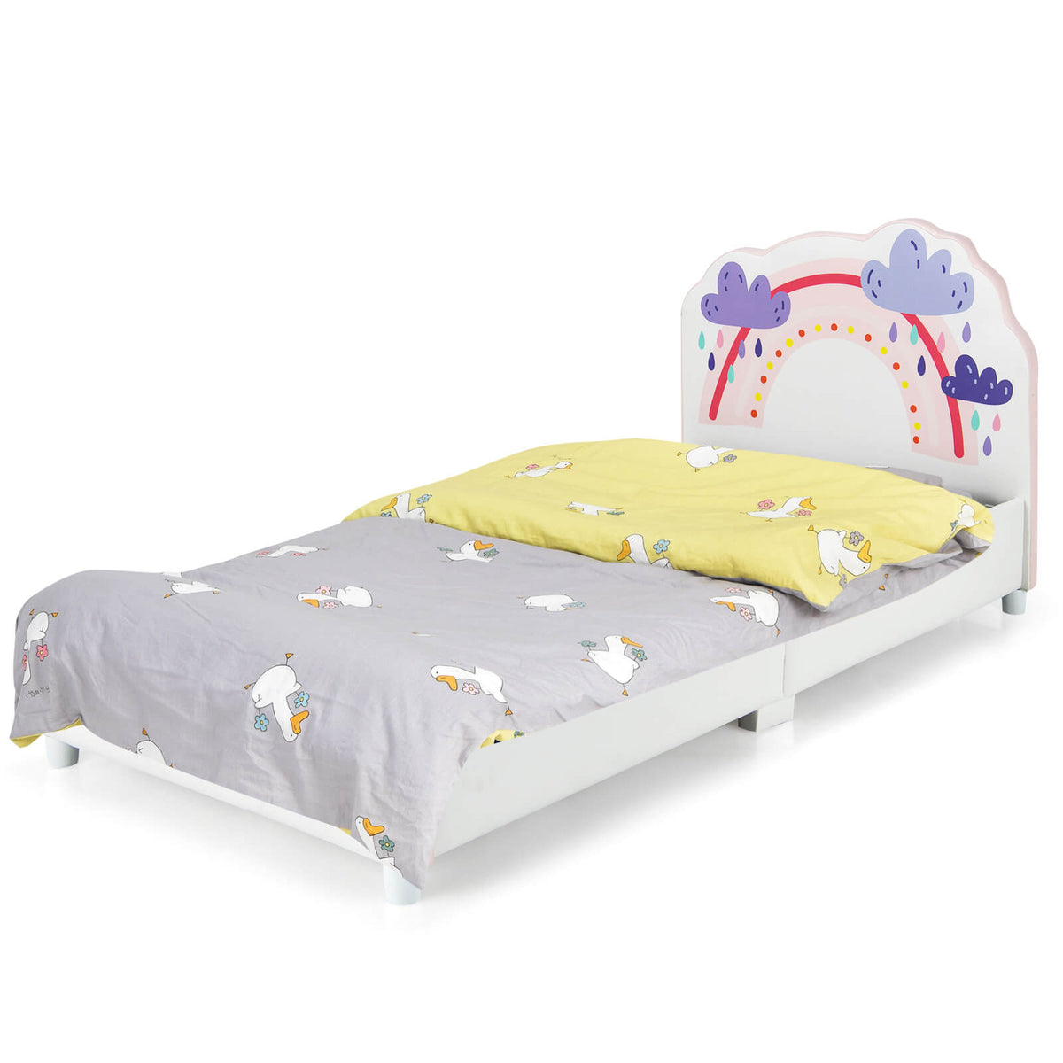 Kids Twin Size Upholstered Platform Wooden Bed with Rainbow Pattern GBruno Store