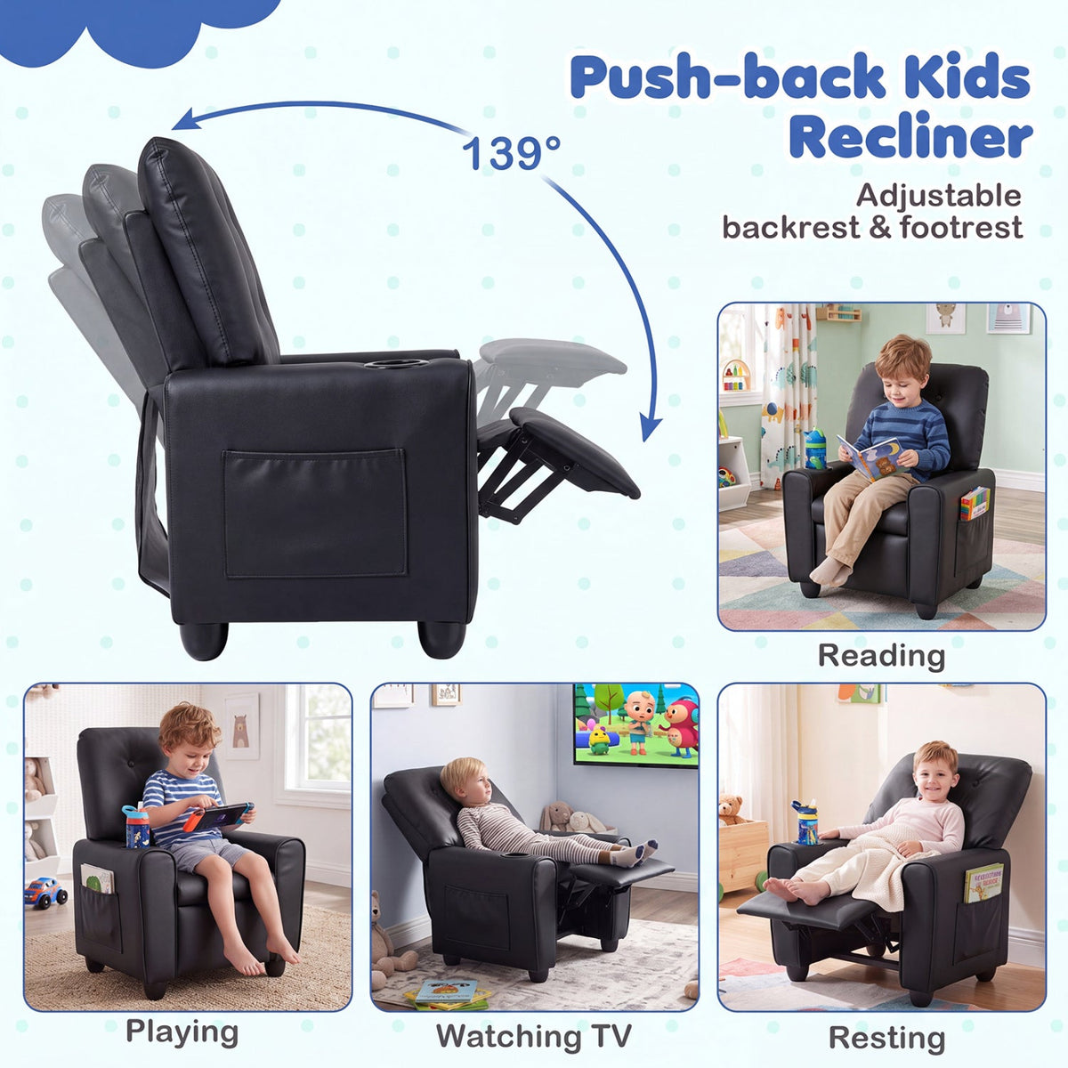 Kids Recliner Chair with Cup Holder & Adjustable Backrest DirectDeals
