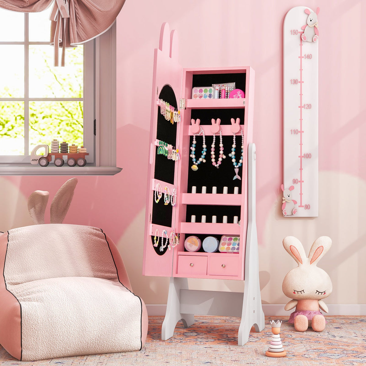 Kids Vanity Table Set with Mirror, Chair & Storage - White DirectDeals