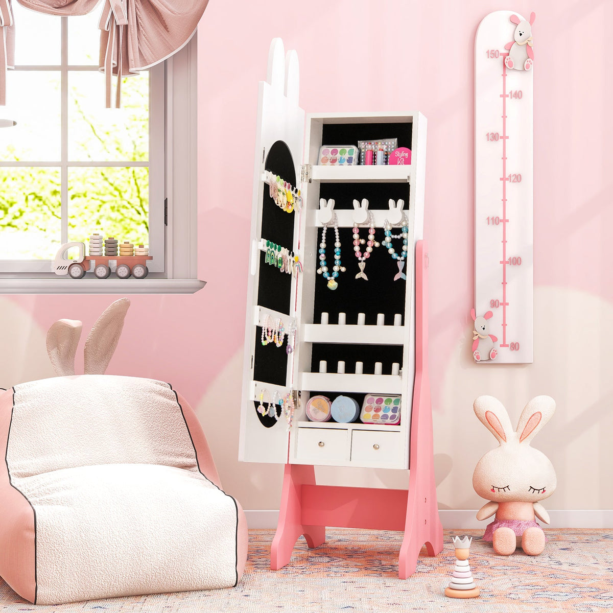 Kids Vanity Table Set with Mirror, Chair & Storage - White DirectDeals