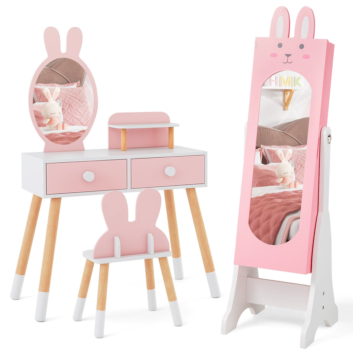 Kids Vanity Table Set with Mirror, Chair & Storage - White DirectDeals