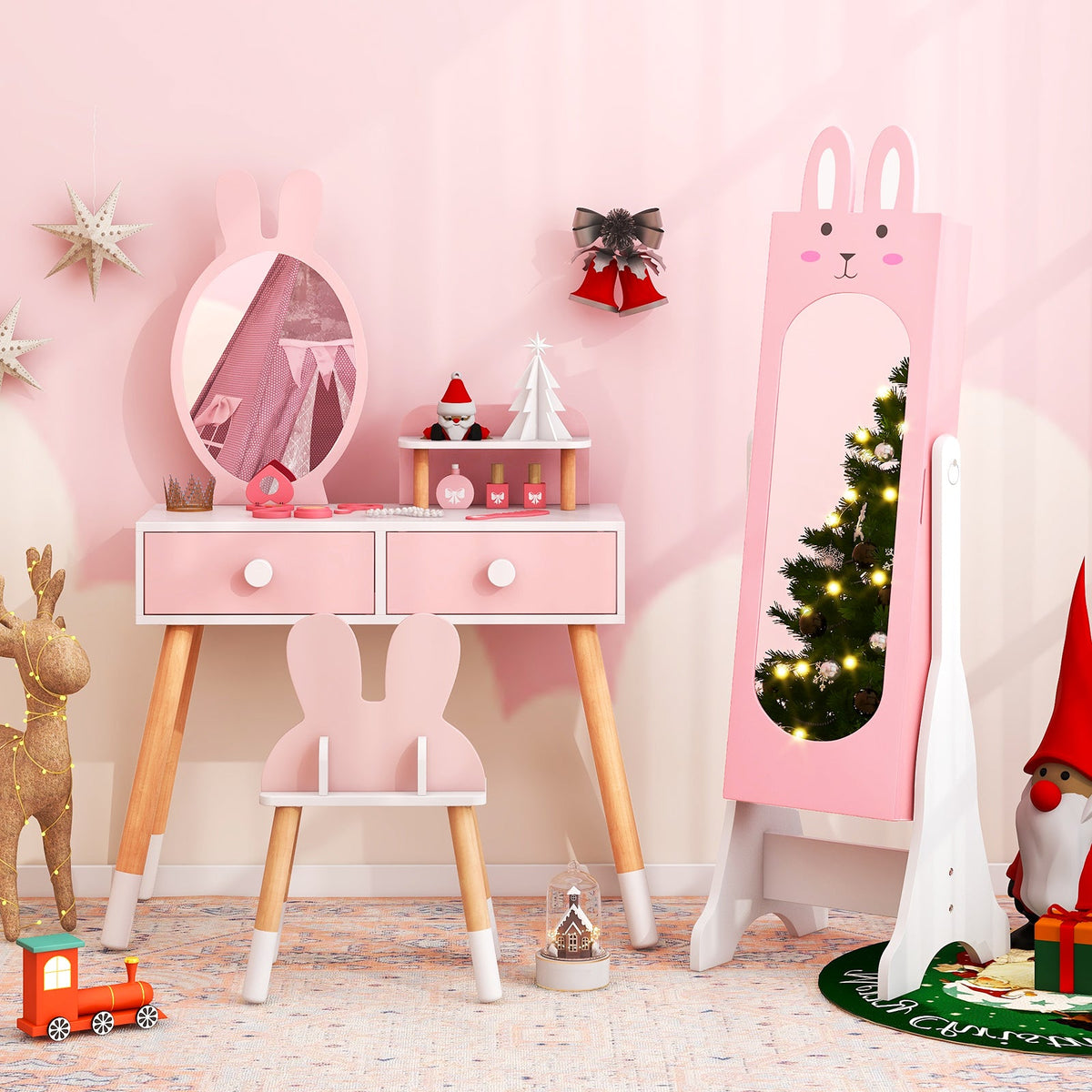 Kids Vanity Table Set with Mirror, Chair & Storage - White DirectDeals