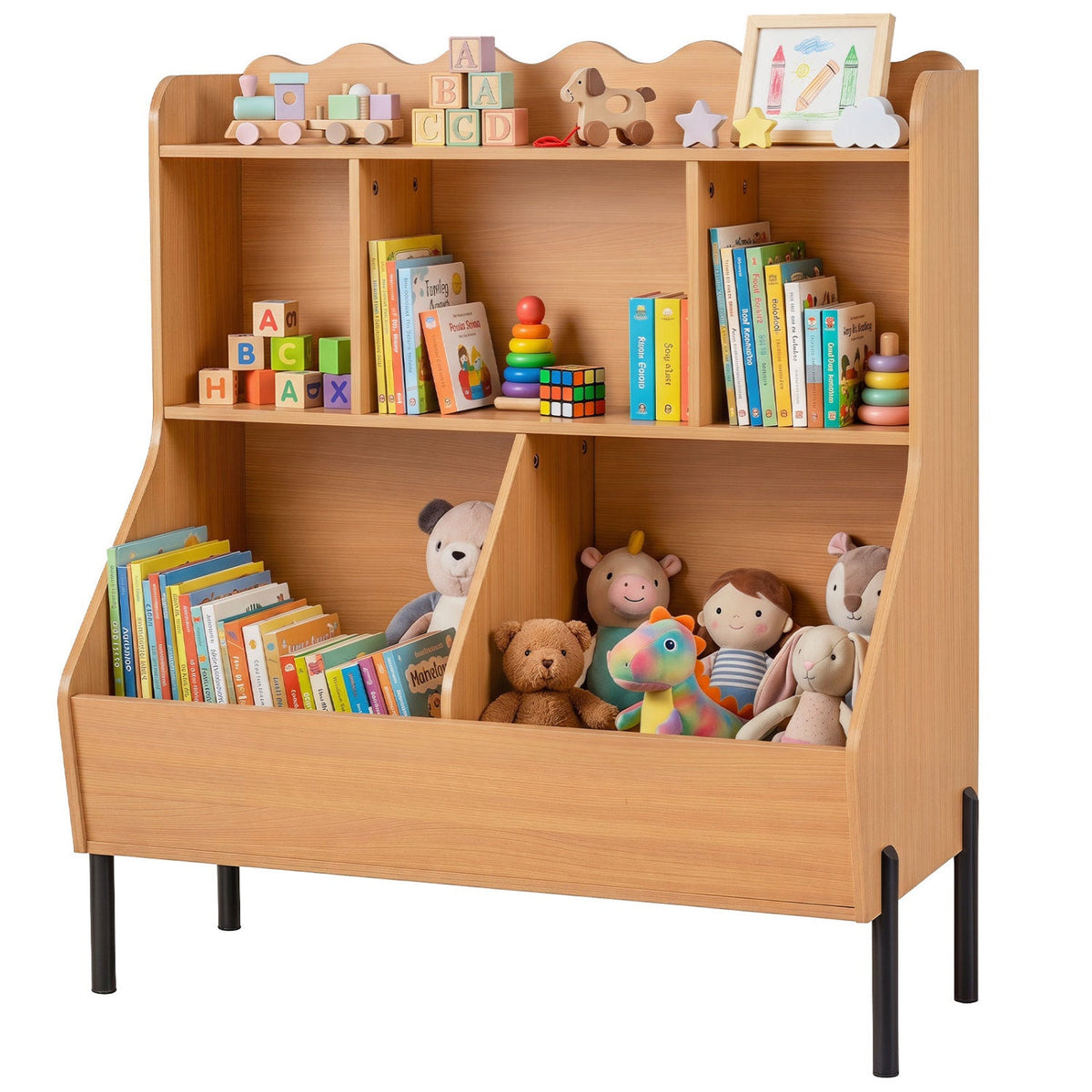 Kids Toy Storage Organizer with 5 Cubes and Bookshelf DirectDeals