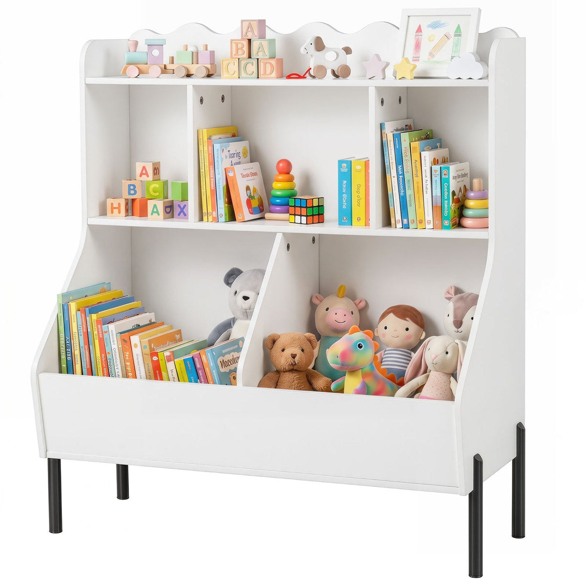 Kids Toy Storage Organizer with 5 Cubes and Bookshelf DirectDeals