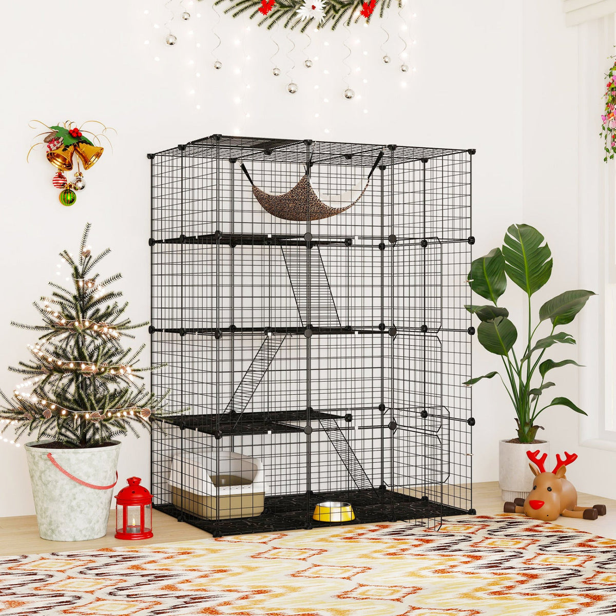 4-Tier Cat Cage with Skylight and Hammock for 1-4 Cats DirectDeals