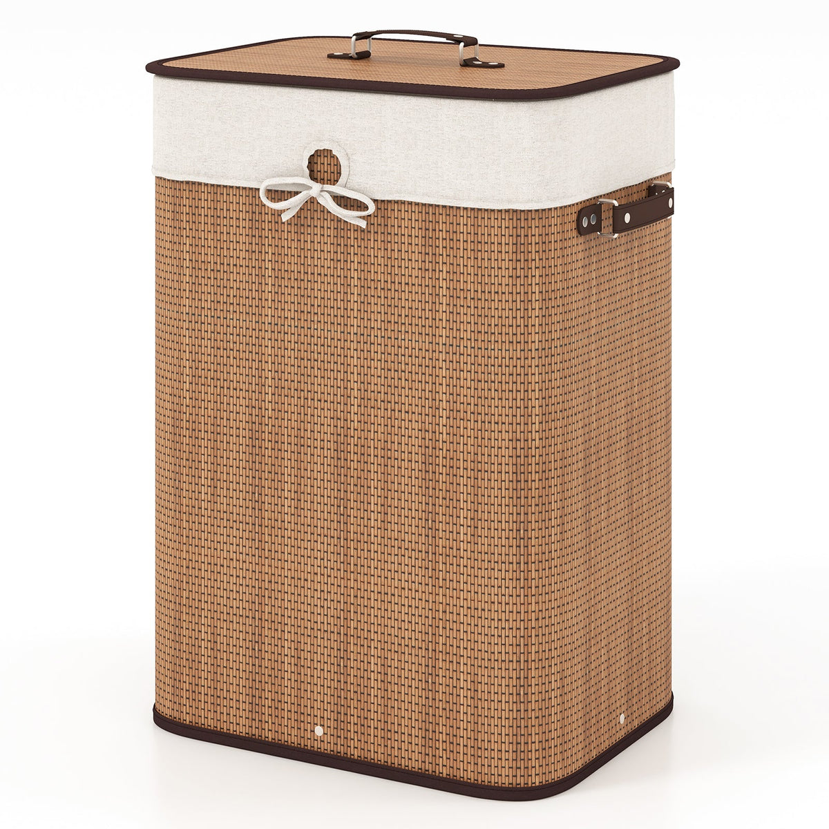 19 Gal Rectangle Laundry Basket Bamboo Clothes Hamper with Handles and Lid DirectDeals