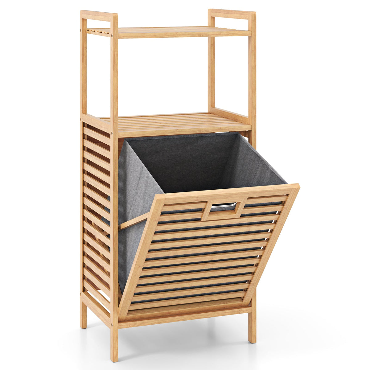 Bamboo Tilt out Laundry Hamper with Foldable and Removable Basket-Natural DirectDeals