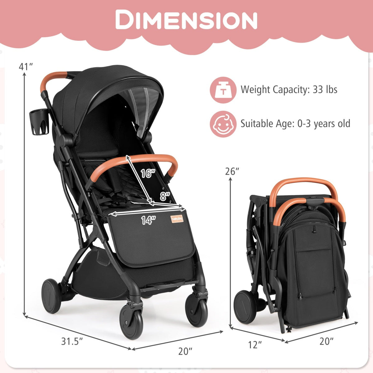 Lightweight Baby Stroller Compact Travel Stroller with One-Hand Folding GBruno Store