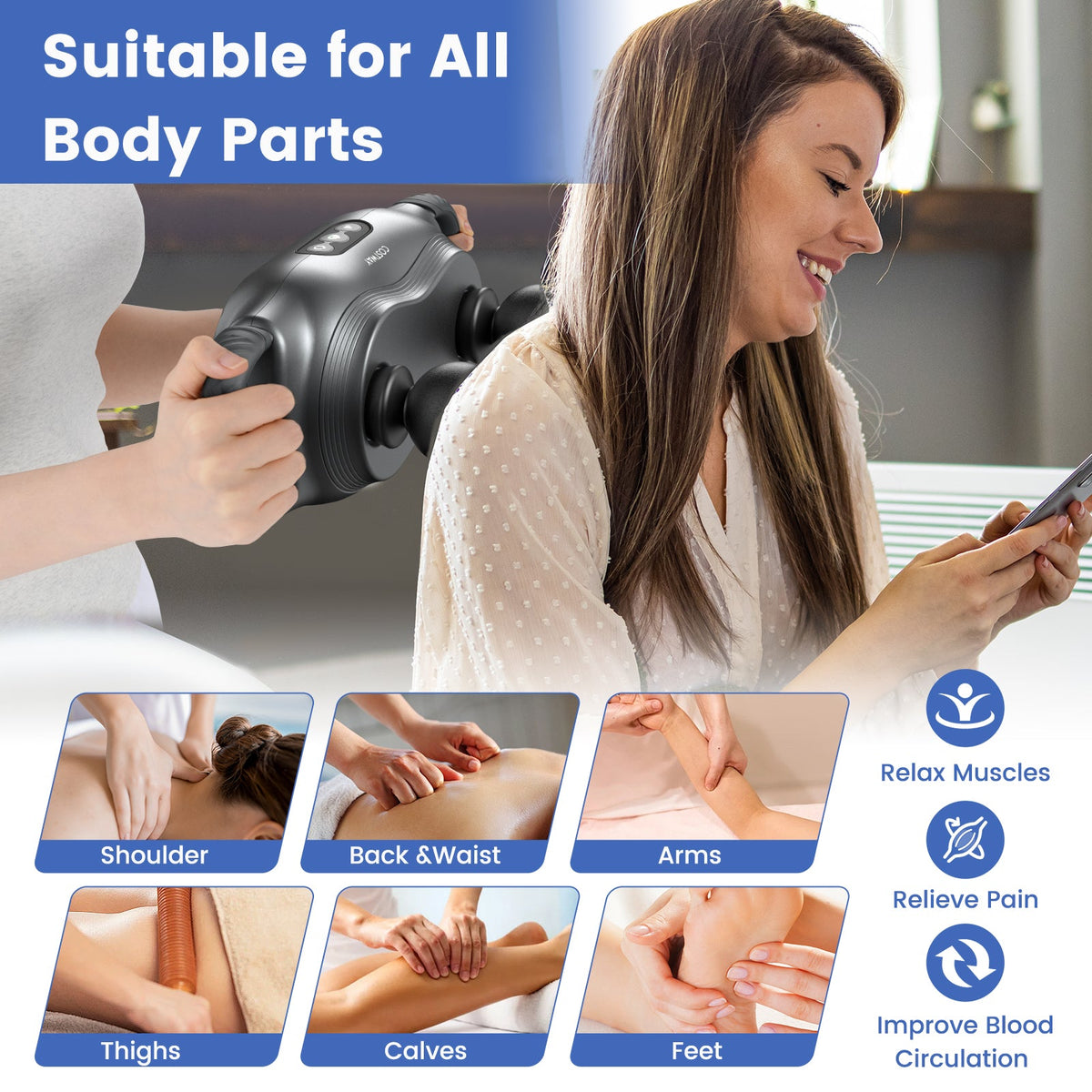 Massage Gun Deep Tissue with 3 Switchable Massage Heads and 3 Modes-Black
