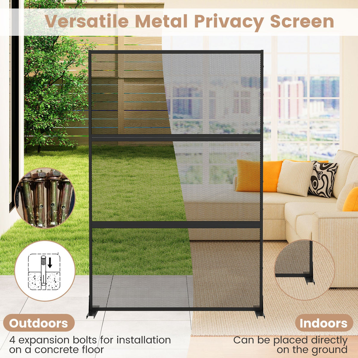 Metal Privacy Screen with Expansion Bolts and Connection Screws-Black