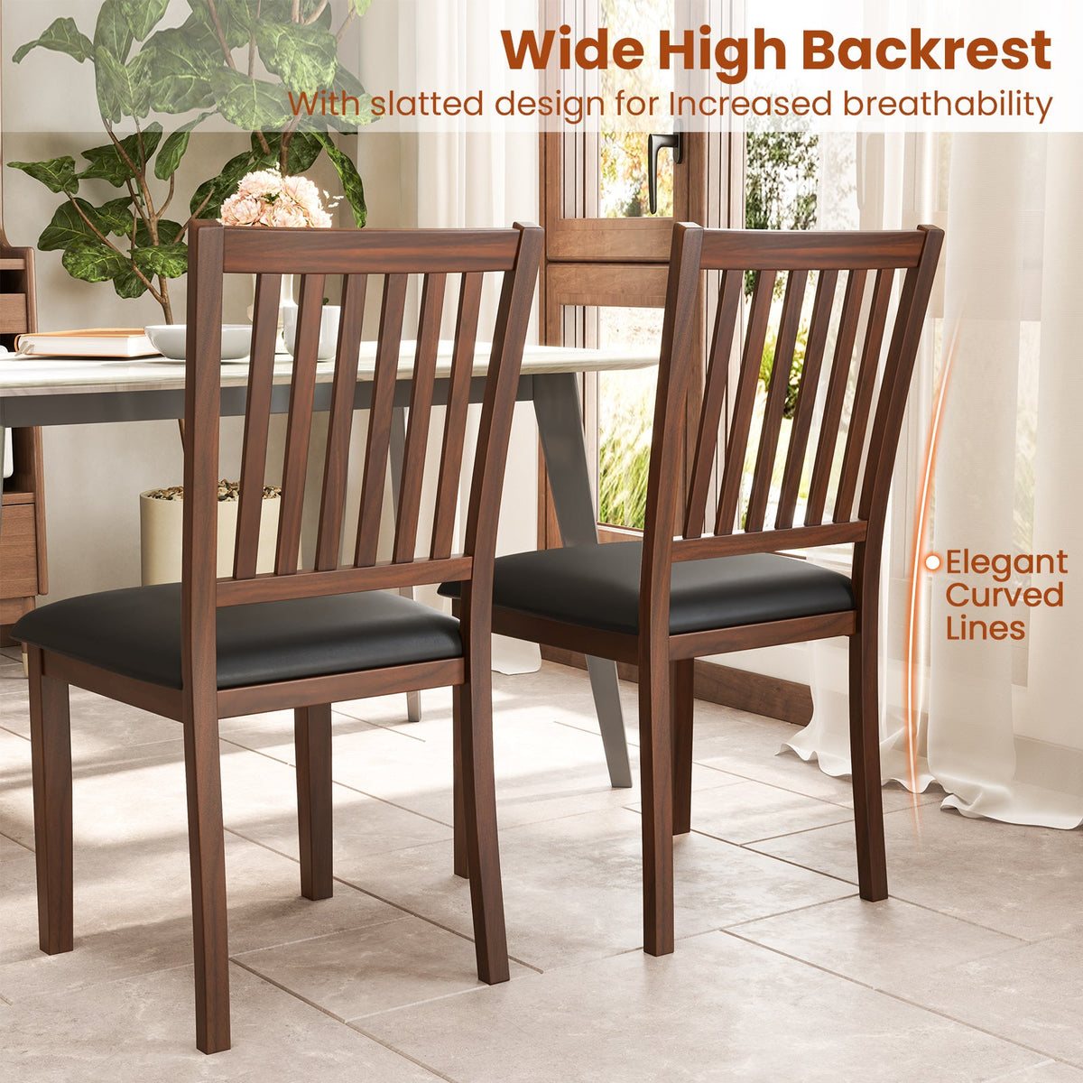 Upholstered Modern Dining Chair Set of 2 with Slanted High Backrest-Brown