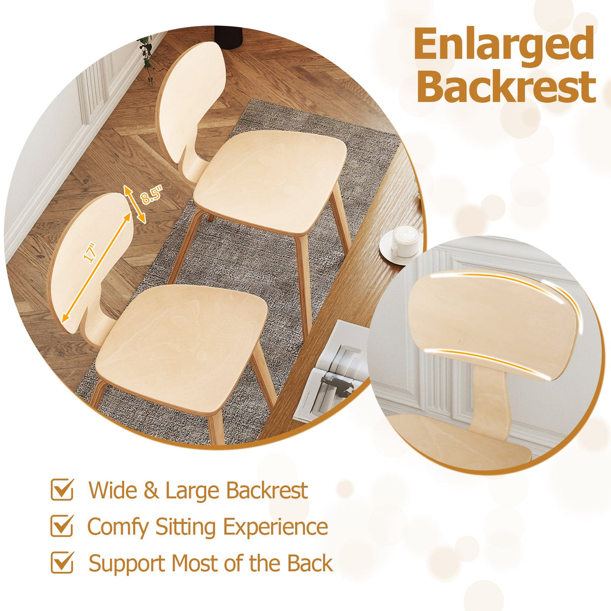 Modern Dining Chair Set of 2 with Wide Seat-Natural