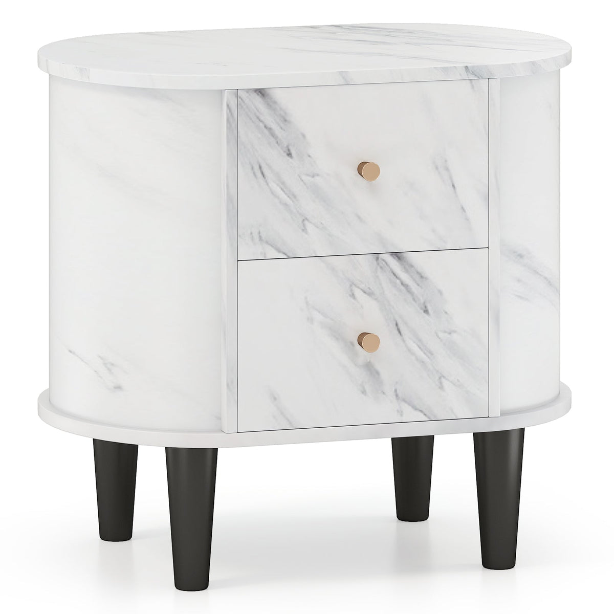 2-Drawer Nightstand Modern Faux Marble Bedside Table with Storage-White