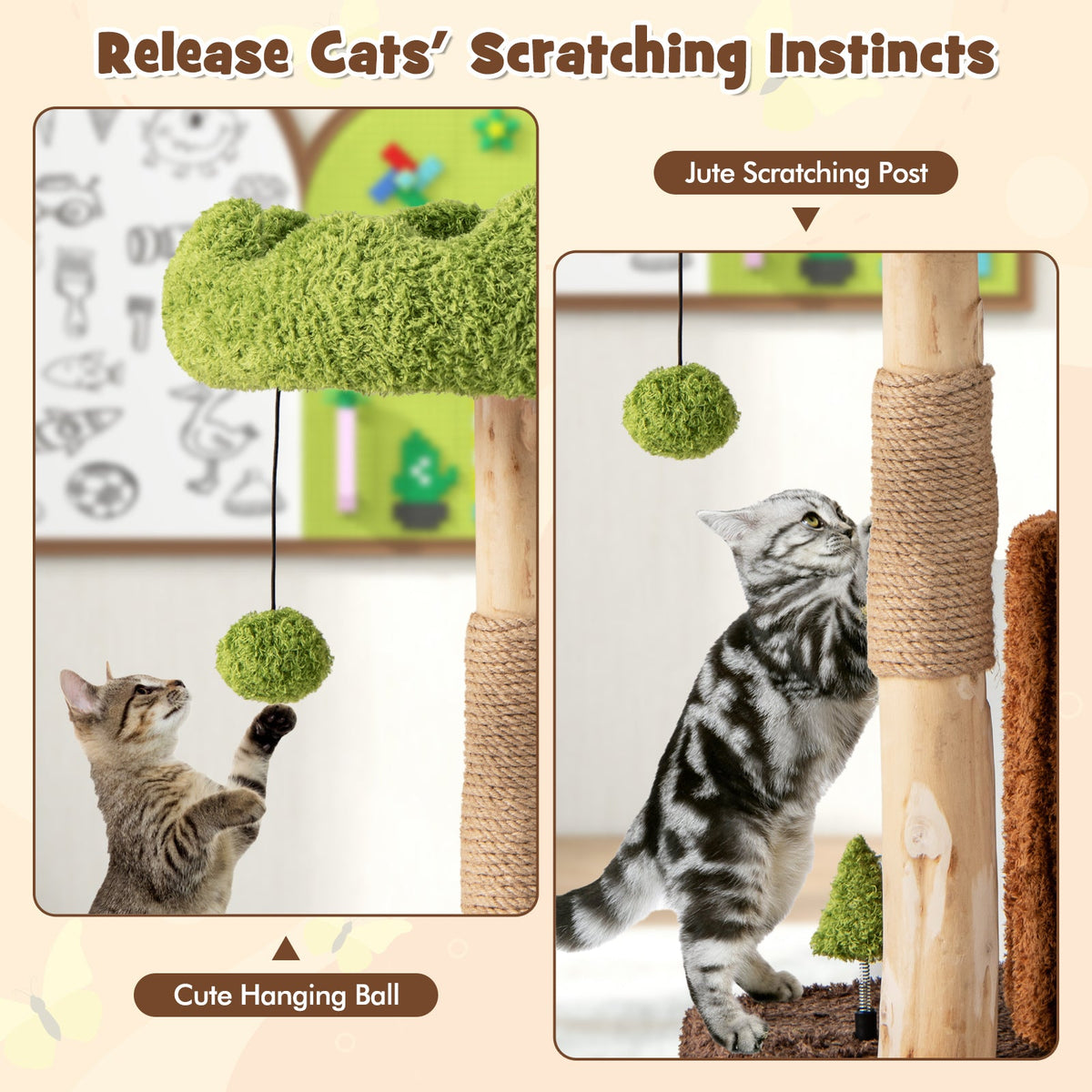 Multifunctional Cat Tree Cat Tower with Scratching Posts and Top Perch-Brown