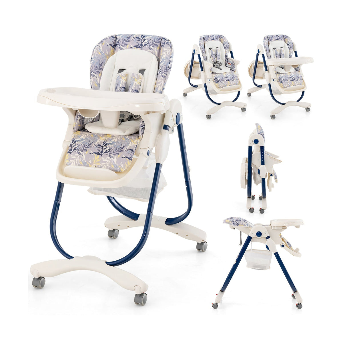 Multifunctional Folding Baby High Chair with Rolling Wheels and Adjustable Height GBruno Store