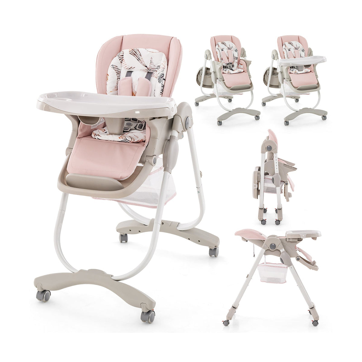 Multifunctional Folding Baby High Chair with Rolling Wheels and Adjustable Height GBruno Store