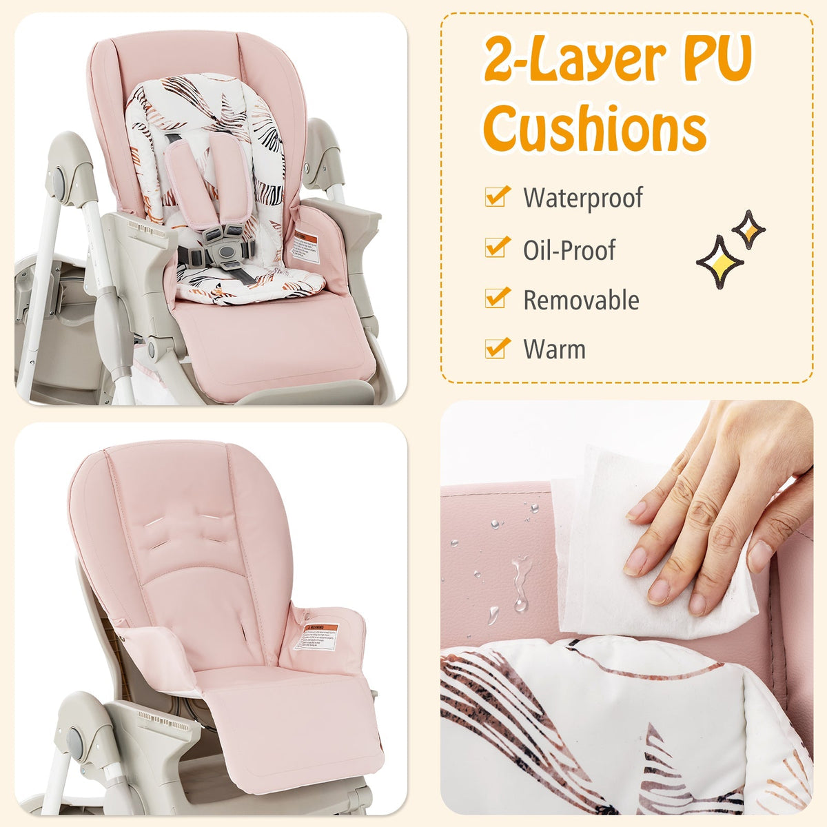 Multifunctional Folding Baby High Chair with Rolling Wheels and Adjustable Height GBruno Store