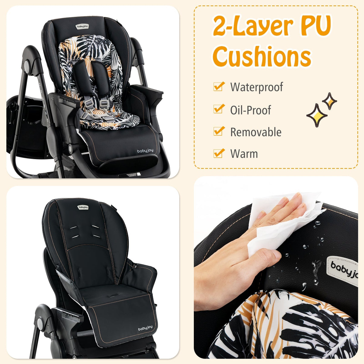 Multifunctional Folding Baby High Chair with Rolling Wheels and Adjustable Height GBruno Store