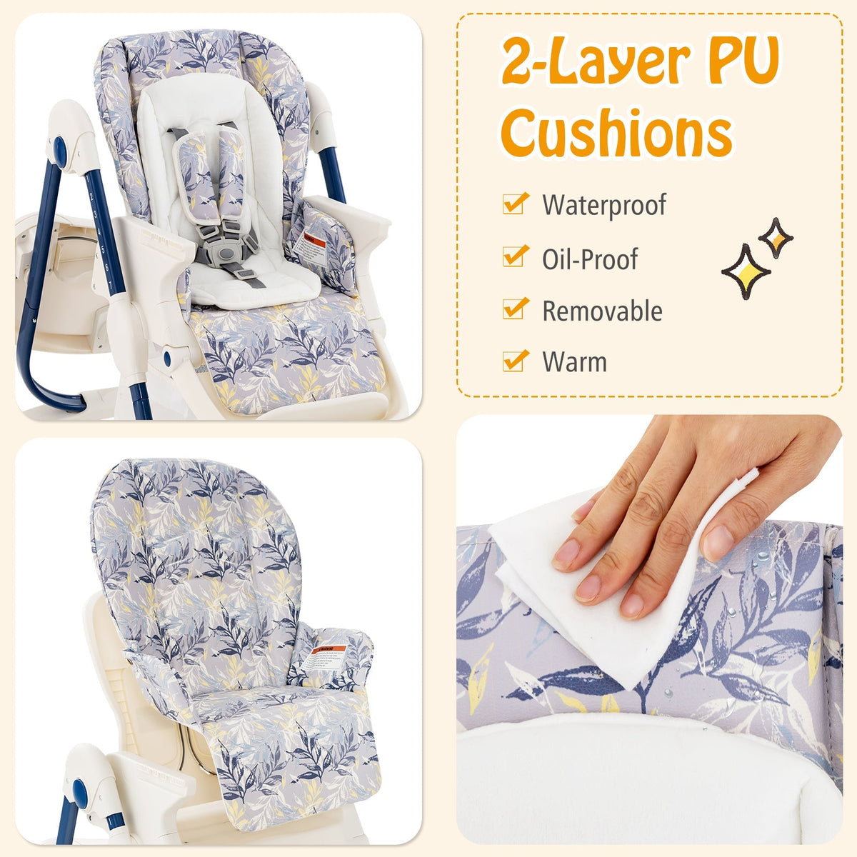 Multifunctional Folding Baby High Chair with Rolling Wheels and Adjustable Height GBruno Store