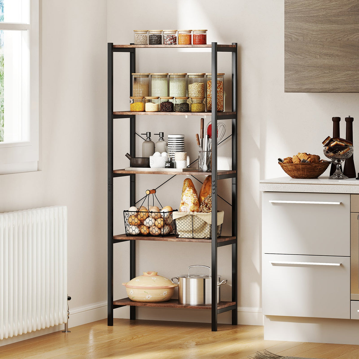 5-Tier Industrial Bookshelf Display Storage Rack with Metal Frame