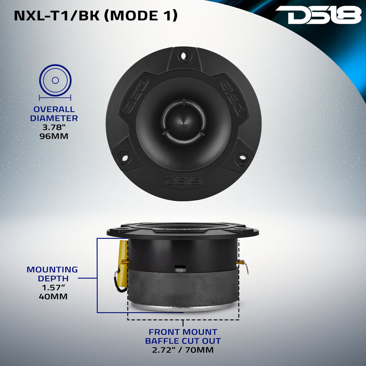 NXL 3.8” Marine Water-Resistant Super Bullet Tweeter with 1” Aluminum Voice Coil | 120W RMS 4-Ohm DS18