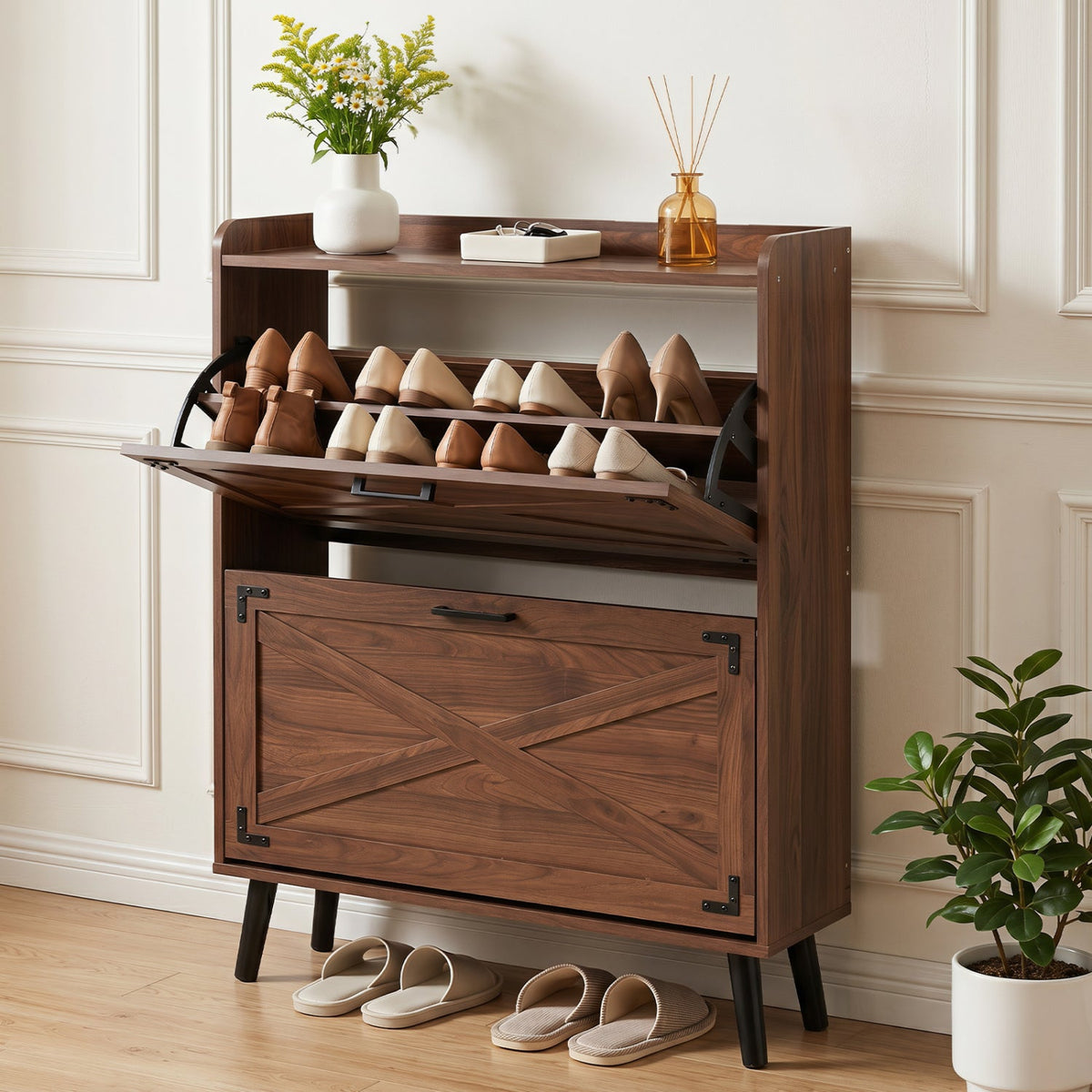 Narrow Shoe Cabinet with Flip Drawers and Adjustable Shelves DirectDeals