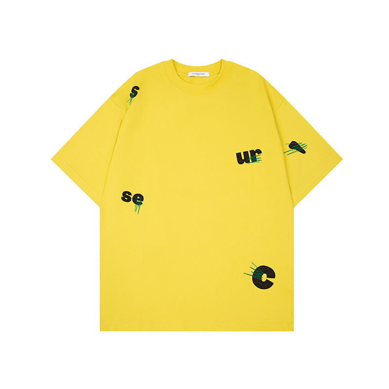 Men's Cotton Embroidery Loose Pullover Short Sleeve