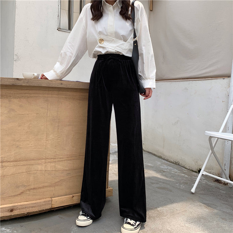 Gold Velvet High Waist Mopping Pants