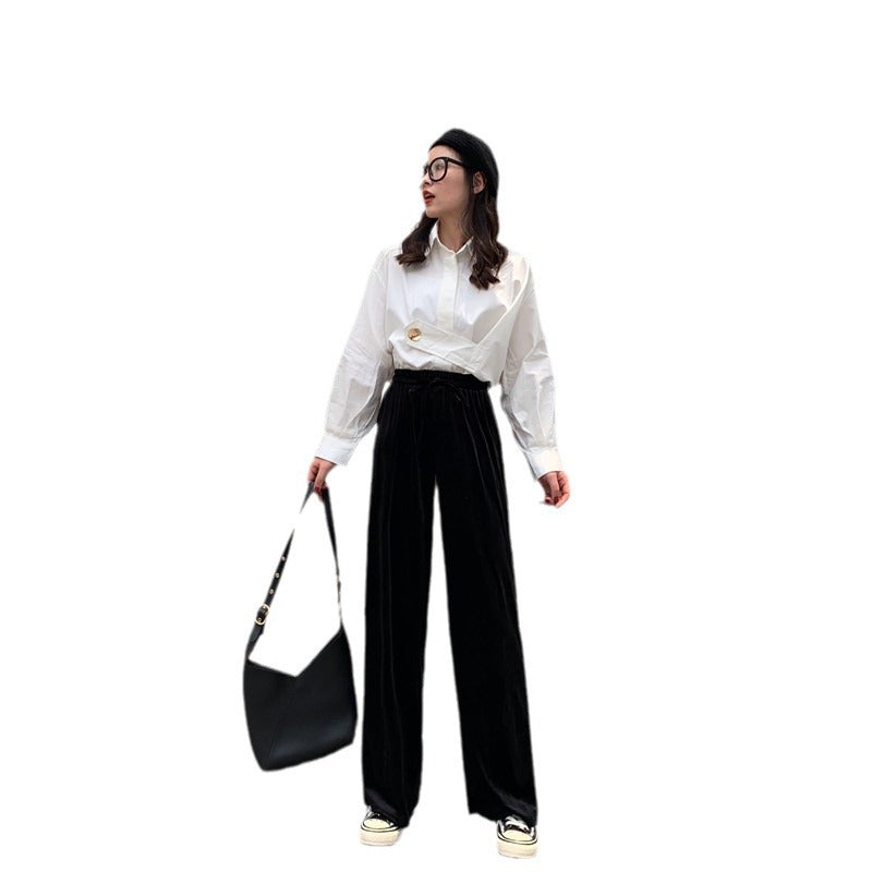 Gold Velvet High Waist Mopping Pants