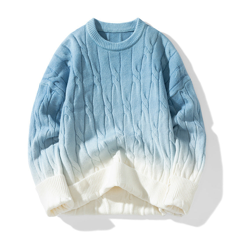 Idle Style Winter Gradient Contrast Round Neck Thickened Men's Sweater