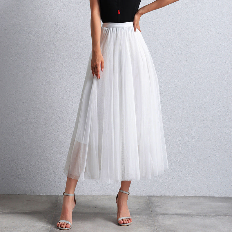 Slimming A- Line Skirt Mesh Half-length Long Dress