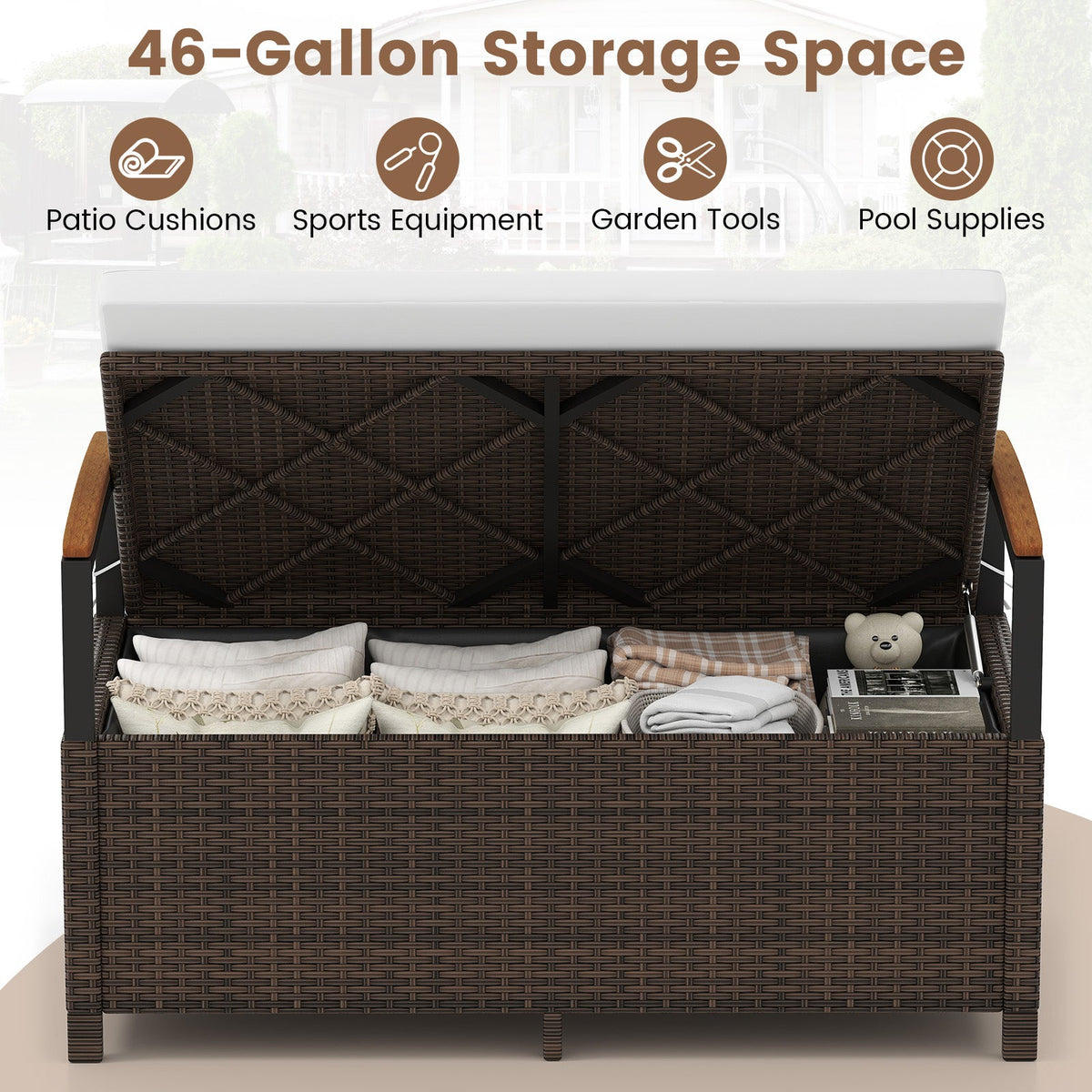 Outdoor Storage Bench Deck Box Patio Furniture with Cushion-White