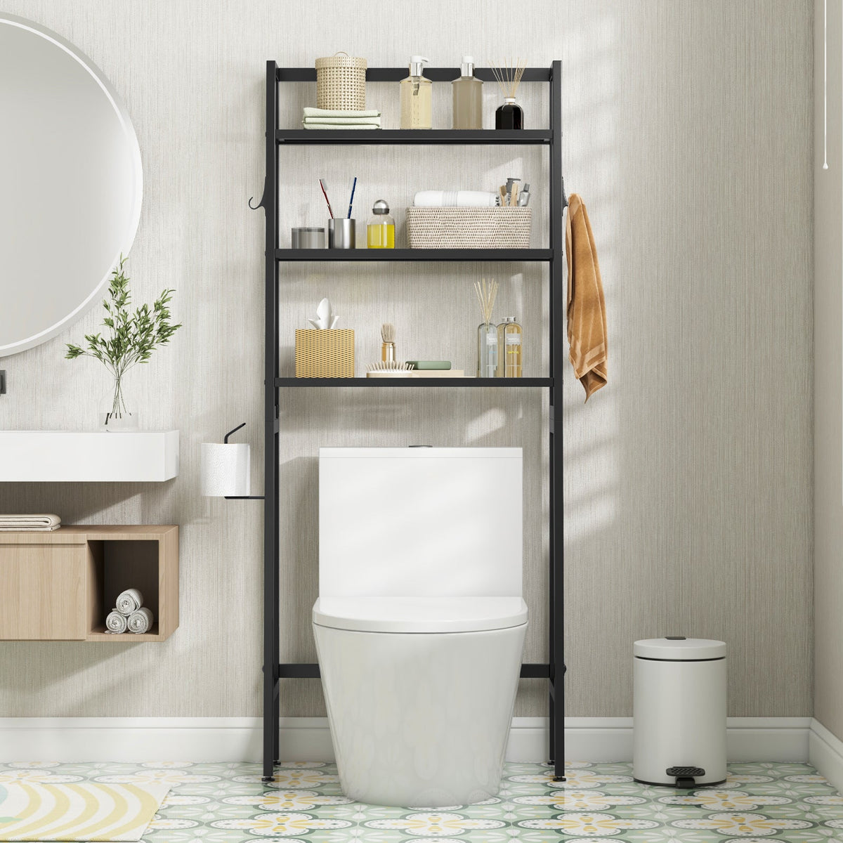 3-Tier Over The Toilet Storage Shelf with Adjustable Bottom Bar DirectDeals