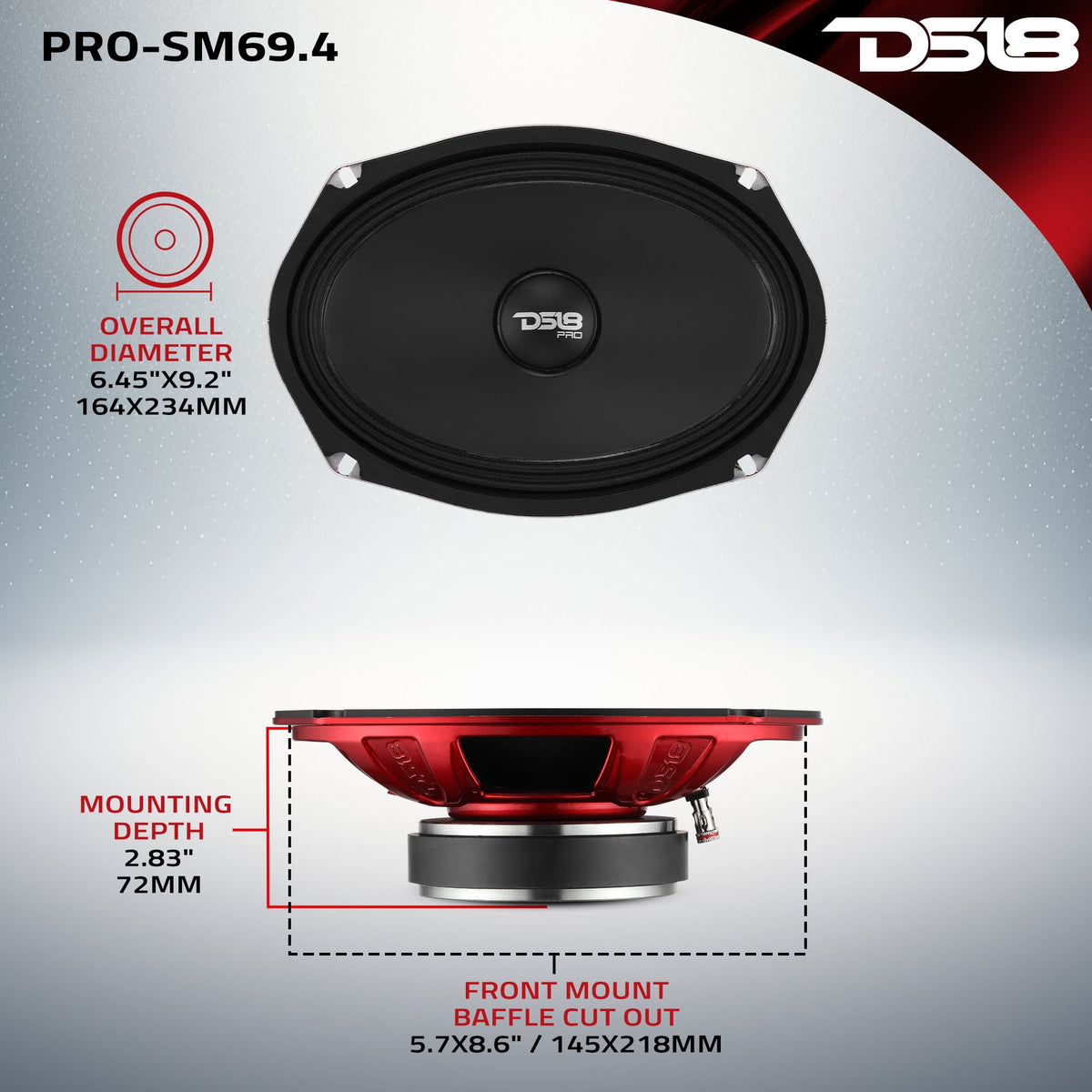 PRO 6x9" Slim Water-Resistant Mid-Range Loudspeaker | 250W RMS 4-Ohm DS18
