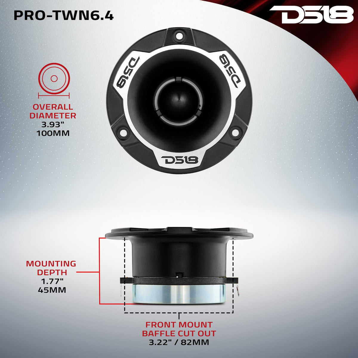 4" High Compression Neodymium Tweeter | 150W RMS 1.25 " Polyimide 4-Ohm Vc DS18