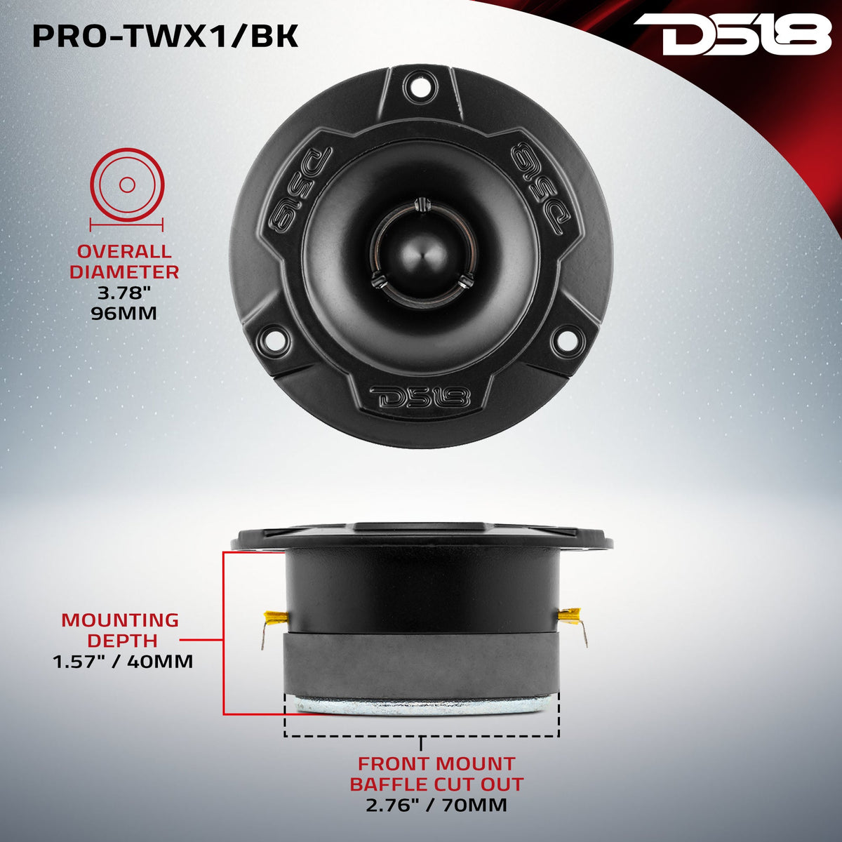 3.8" Super Bullet Tweeter 120W RMS 1" Aluminum 4-Ohm Vc DS18
