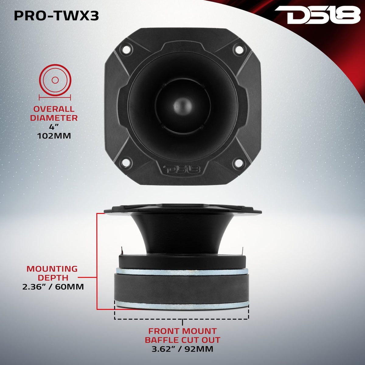 4" Super Bullet Tweeter 250 Watts 1.5" Titanium 4-Ohm Vc DS18