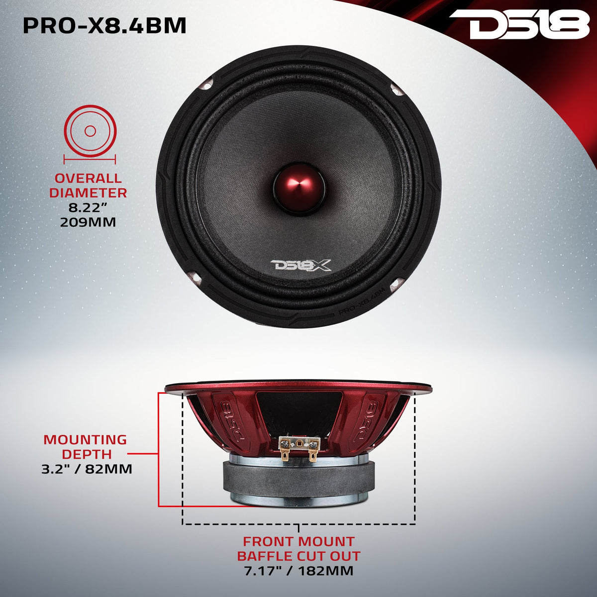 PRO-X 8" Mid-Range Loudspeaker with Bullet | 275W RMS 4-Ohm DS18