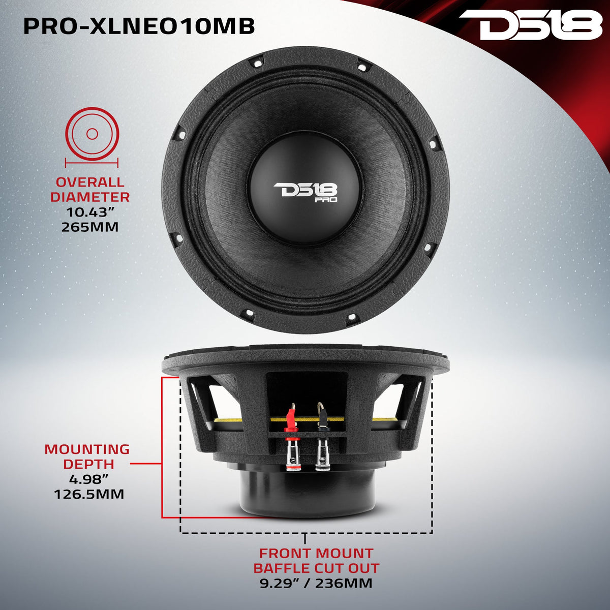 PRO 10" Neodymium Mid-Bass Loudspeaker 1000 Watts Rms 8-Ohm DS18