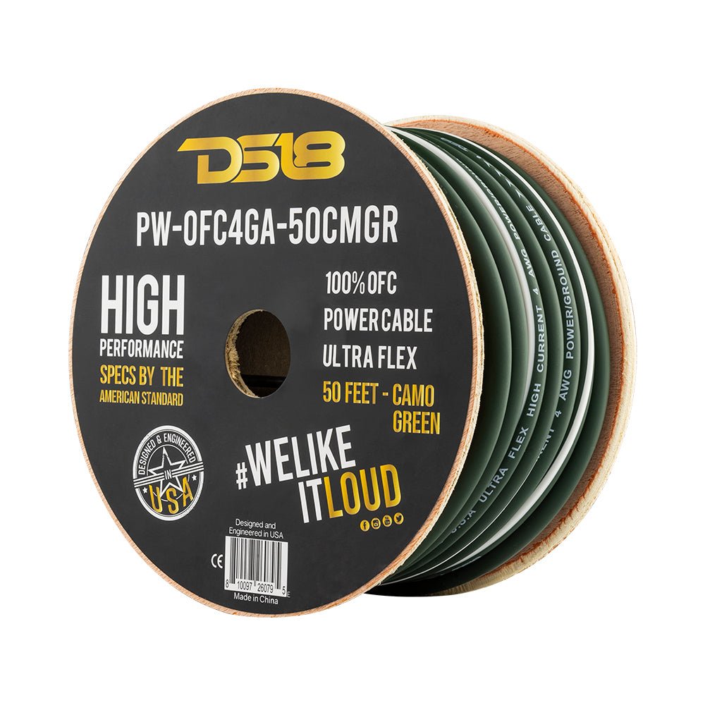 4-GA 100% OFC Ground, Power Cable, 50 Feet -Camo Green DS18