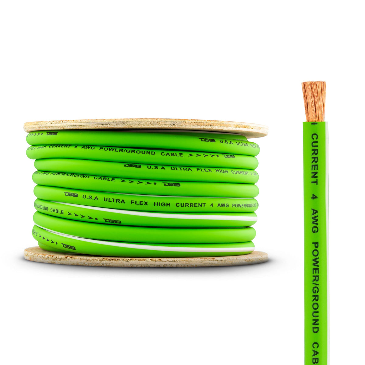 DS18 PW-OFC4GA-50YGR 4-GA Ultra Flex 100% OFC Ground, Power Cable, 50 Feet, Green DS18