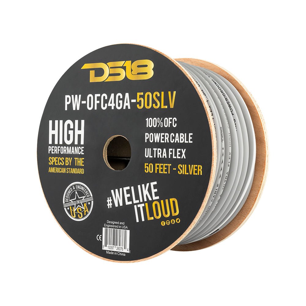 4-GA 100% OFC Ground, Power Cable, 50 Feet -Silver DS18