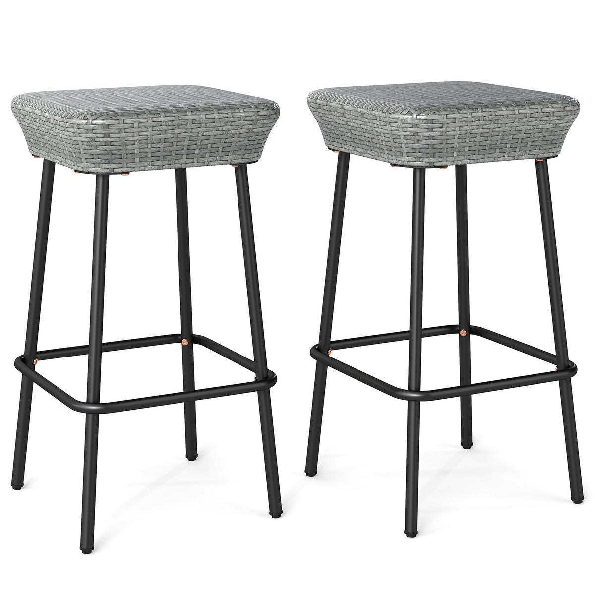 29.5 Inches Patio Bar Stools Set of 2 with Rattan Seat and Footrest DirectDeals