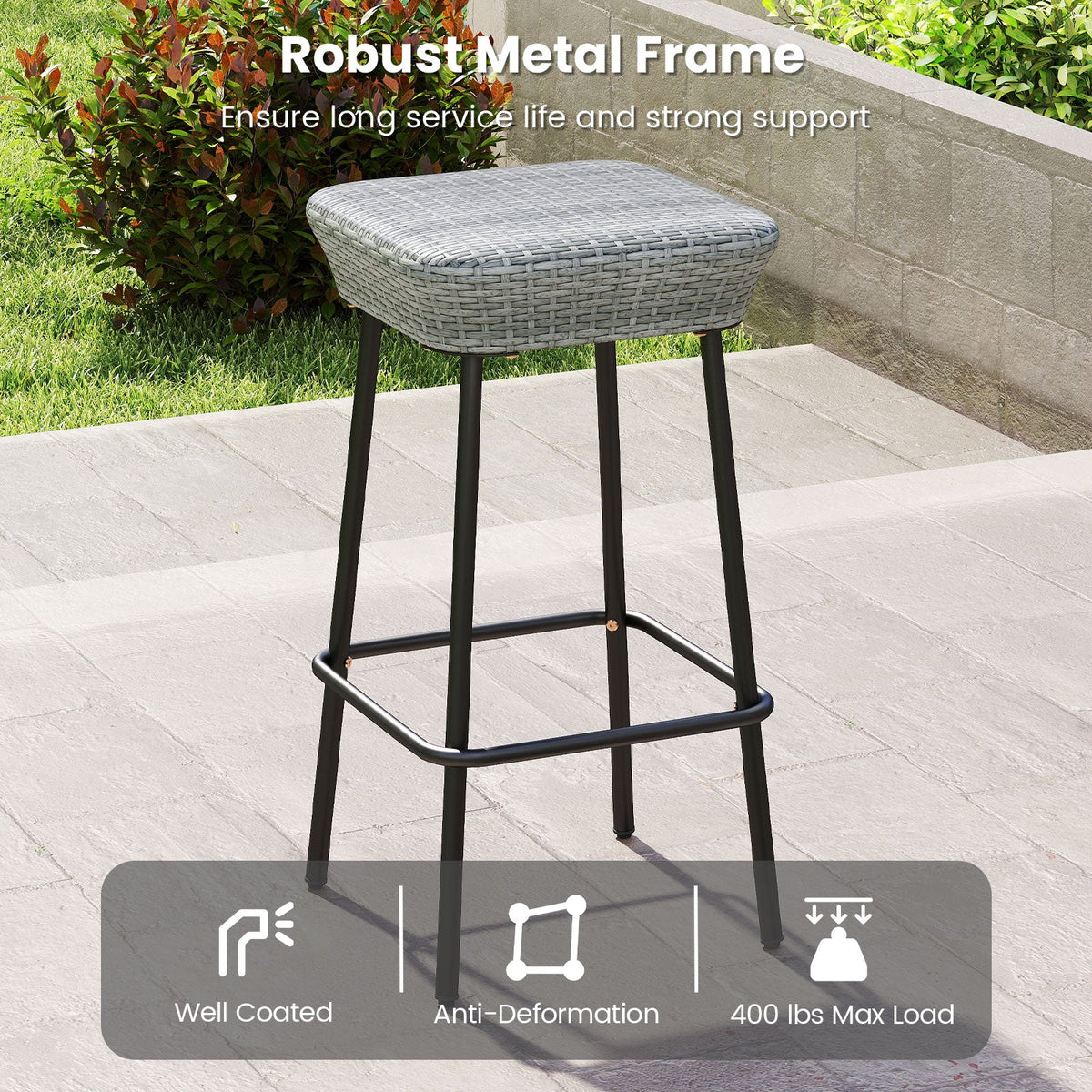 29.5 Inches Patio Bar Stools Set of 2 with Rattan Seat and Footrest DirectDeals